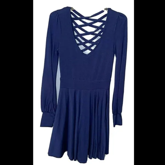 Forever 21 | Dresses | Forever 2 Royal Blue Dress Criss Cross Balletcorp  Jrs Sz 00 Long Sleeves | Poshmark